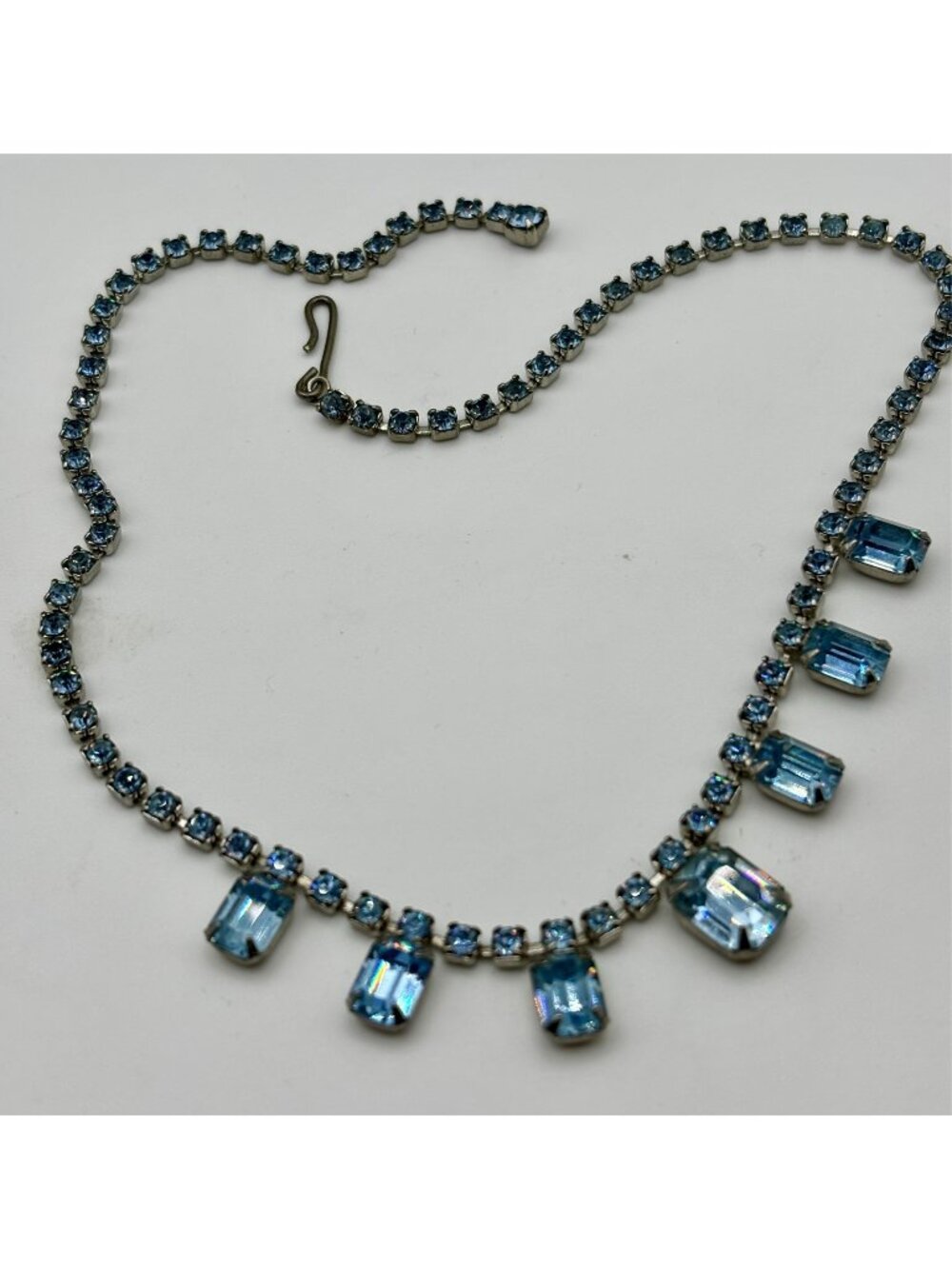 1950-60s Rhinestone Choker-Prong Set Ice Blue Drop Baguette Crystals